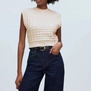 Madewell Checkered-Stitch Wedge Sweater Vest in Antique Cream Size Small